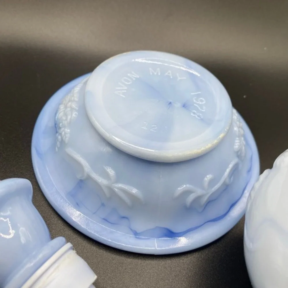 Vintage Avon Opalescent Blue Rose Scented Water Pitcher and Basin Set May 1978